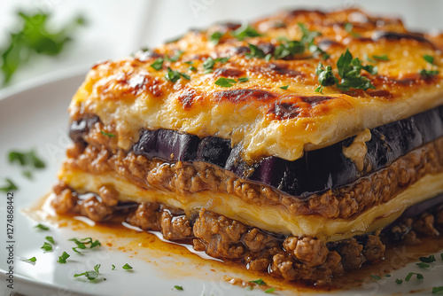 Delicious Greek Moussaka: Layers of Eggplant, Meat, and Creamy B�chamel