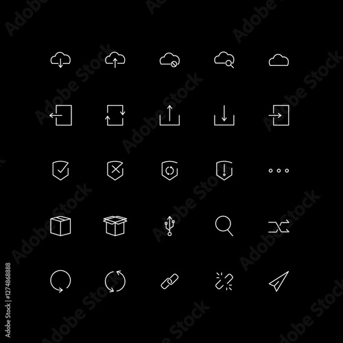 Cloud Storage & File Transfer Vector Icons – Upload, Download, Sync, Security, Networking
