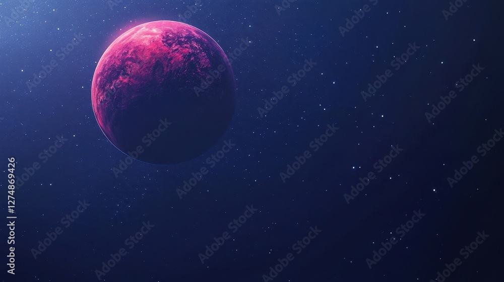 Fototapeta premium Crimson planet glows brightly amidst a vast starry expanse