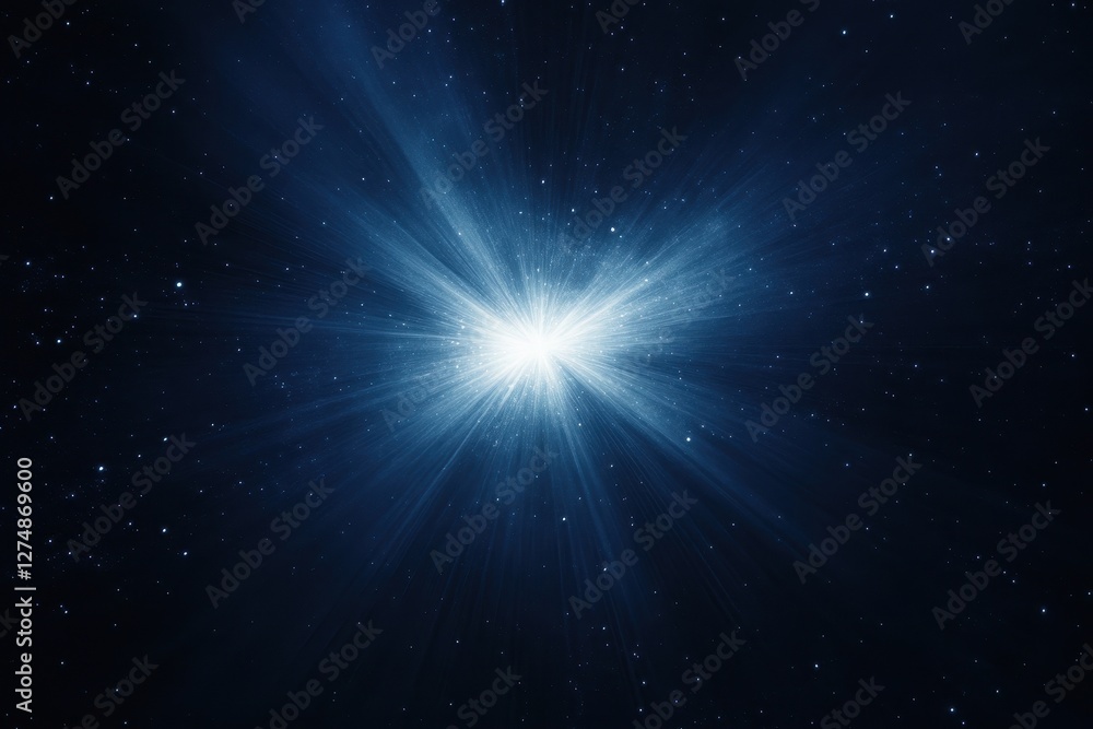 A bright explosion radiates light in a vast night sky A bright explosion radiates light in a vast night sky