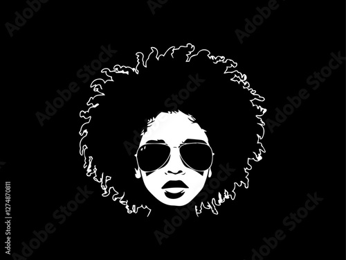 afro hair girl silhouette, afro girl face silhouette, black girl wearing sunglasses, juneteenth vector