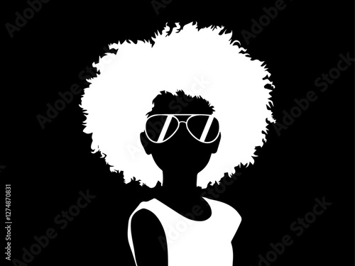 Afro girl vector, afro hair, black women with afro hair wearing sunglasses, silhouette of afro girl, ethnic black women, vector illustration of black girl