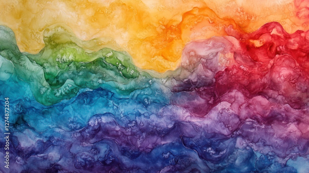Obraz premium Abstract Rainbow Watercolor Landscape: A Serene Tapestry of Colors