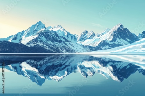 Wallpaper Mural Snowy mountain range perfectly reflects upon the still arctic lake Torontodigital.ca