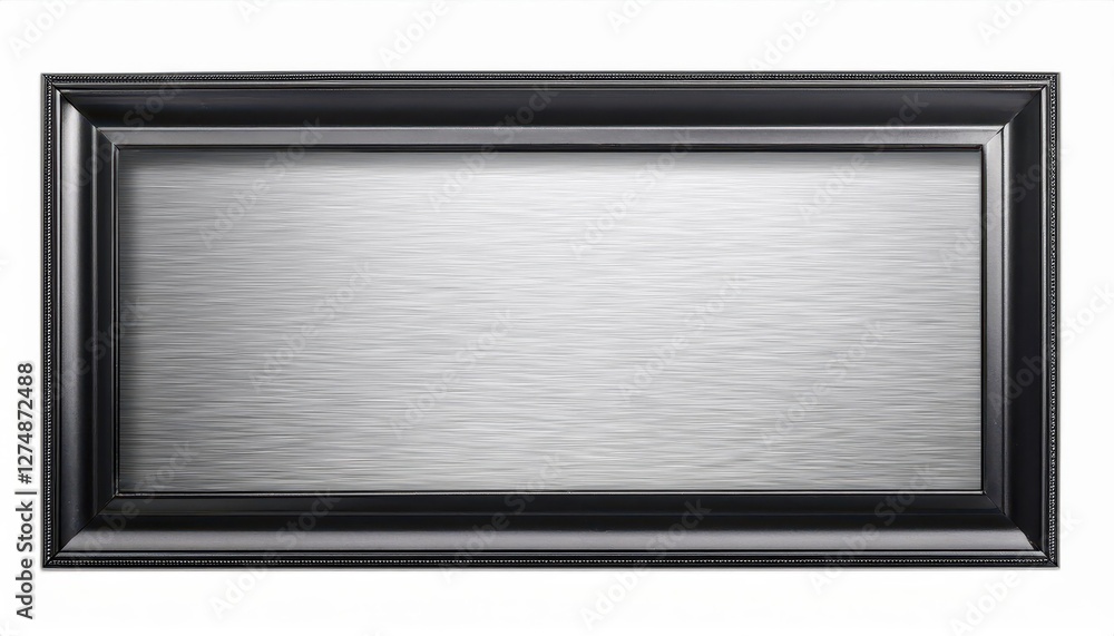 Stark Contrast Black Picture Frame With Silver Brushed Metal Texture Inside, Empty Canvas Waiting for a Masterpiece Against the Background of Minimalist Luxury Stark Contrast Black Picture Frame With Silver Brushed Metal Texture Inside, Empty Canvas Waiting for a Masterpiece Against the Background of Minimalist Luxury