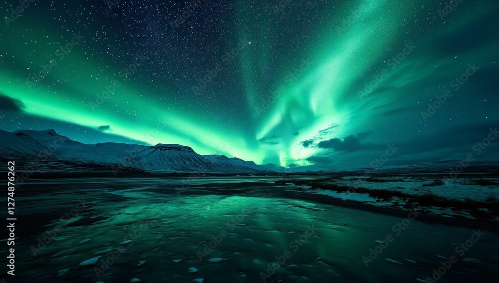 Iceland Aurora Borealis night sky reflection mountains winter Iceland Aurora Borealis night sky reflection mountains winter
