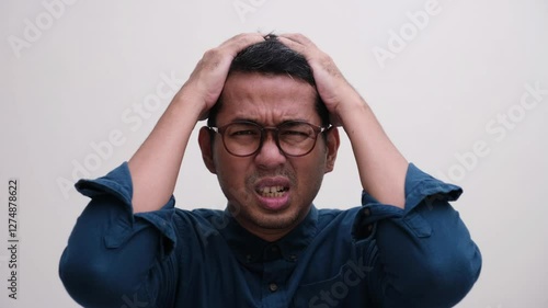 Close up shot of a man showing stress expression