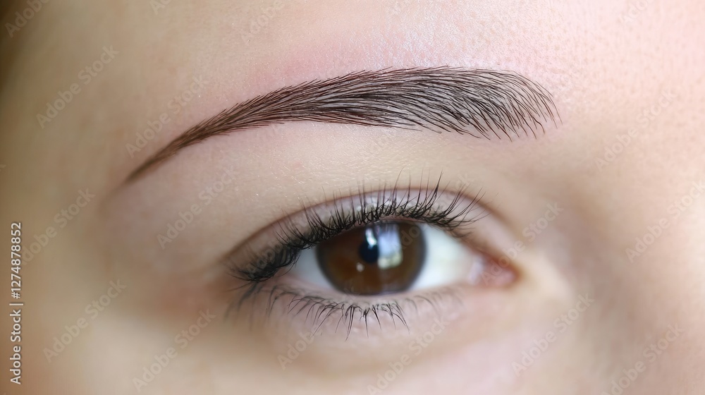 A perfectly brushed and structured eyebrow with hairs aligned neatly A perfectly brushed and structured eyebrow with hairs aligned neatly