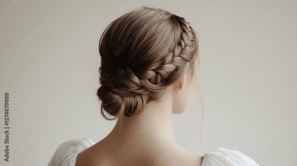A polished low bun with fine, braided details in the front for a chic contrast A polished low bun with fine, braided details in the front for a chic contrast