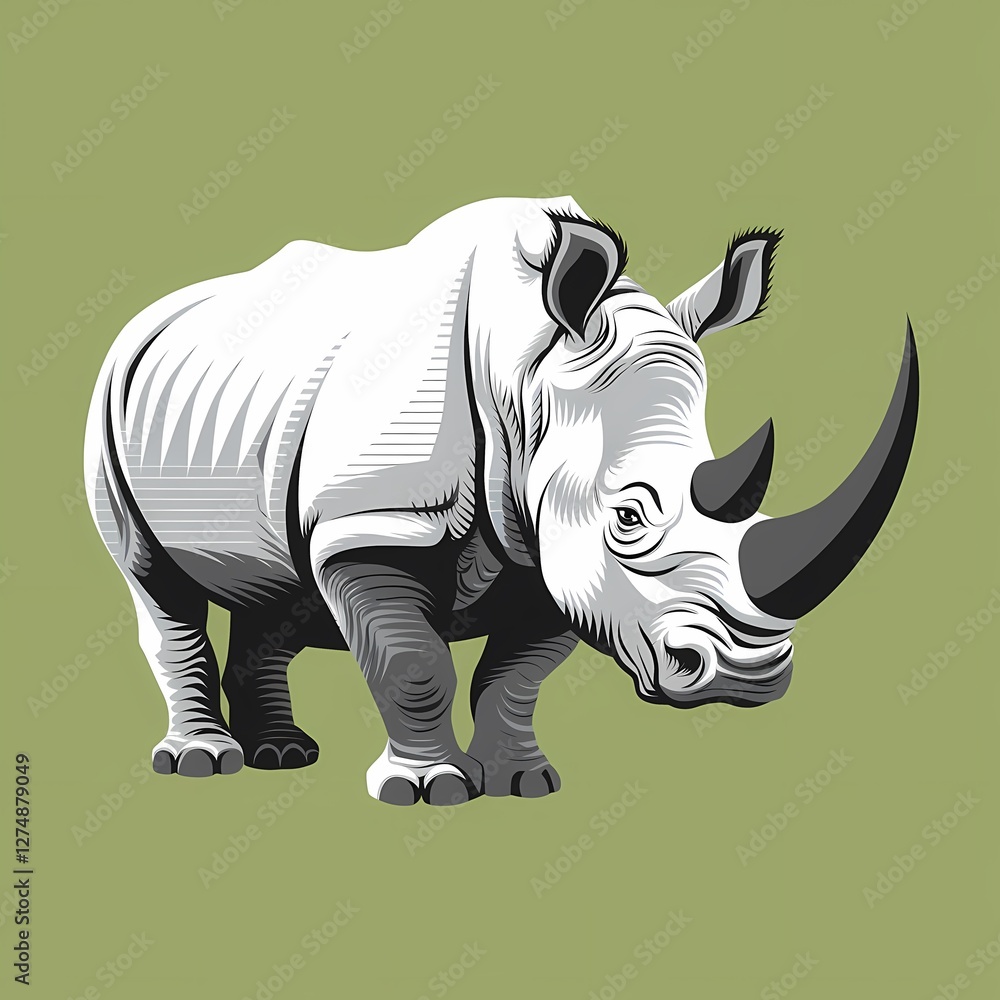 Fototapeta premium Majestic Rhino Logo on Green Field