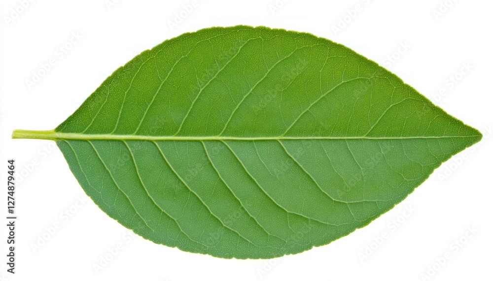 Obraz premium Single Green Leaf Isolated on White Background