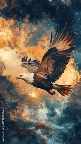 Wallpaper Mural Bald eagle soars majestically through a dynamic abstract skyscape Torontodigital.ca