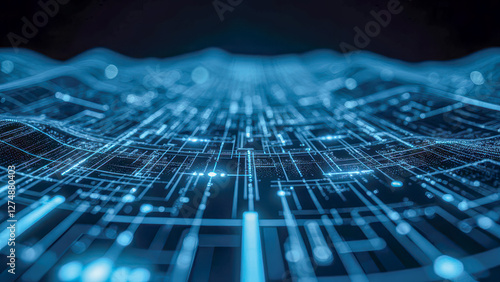 Wallpaper Mural Futuristic Digital Landscape with Blue Light Waves and Circuit Patterns in a High-Tech Environment for Technology and Innovation Concepts Torontodigital.ca