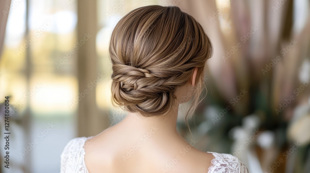 A tight, glossy low bun with two face-framing braids styled for a polished aesthetic A tight, glossy low bun with two face-framing braids styled for a polished aesthetic