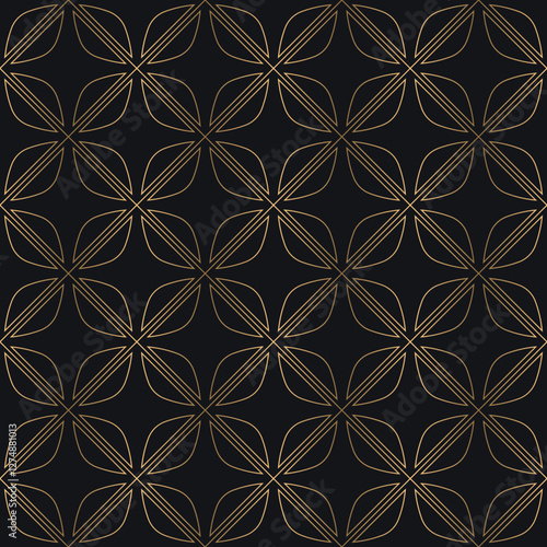 Sophisticated gold geometric pattern on a deep navy background.  Clean lines and subtle shimmer create a modern, elegant design. Perfect for upscale projects.