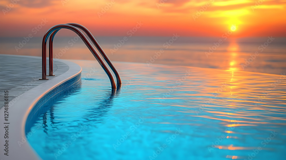 Obraz premium Sunset View Infinity Pool With Steps