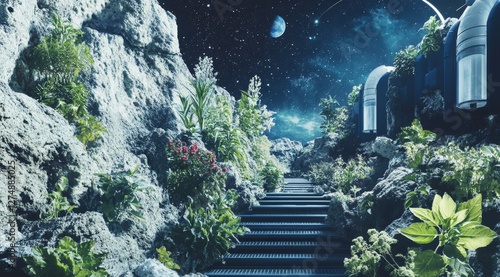 Space Plants Laboratory Collage Poster Art