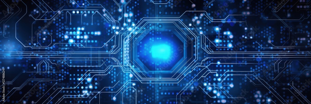 Futuristic digital circuit board glowing core. Tech background Futuristic digital circuit board glowing core. Tech background