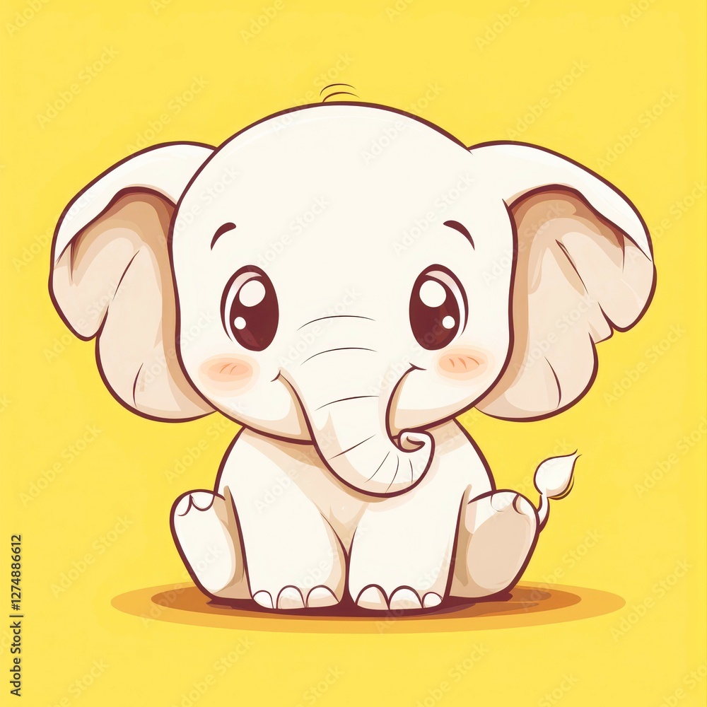 Cute Cartoon Elephant Sitting on Yellow Background Cute Cartoon Elephant Sitting on Yellow Background