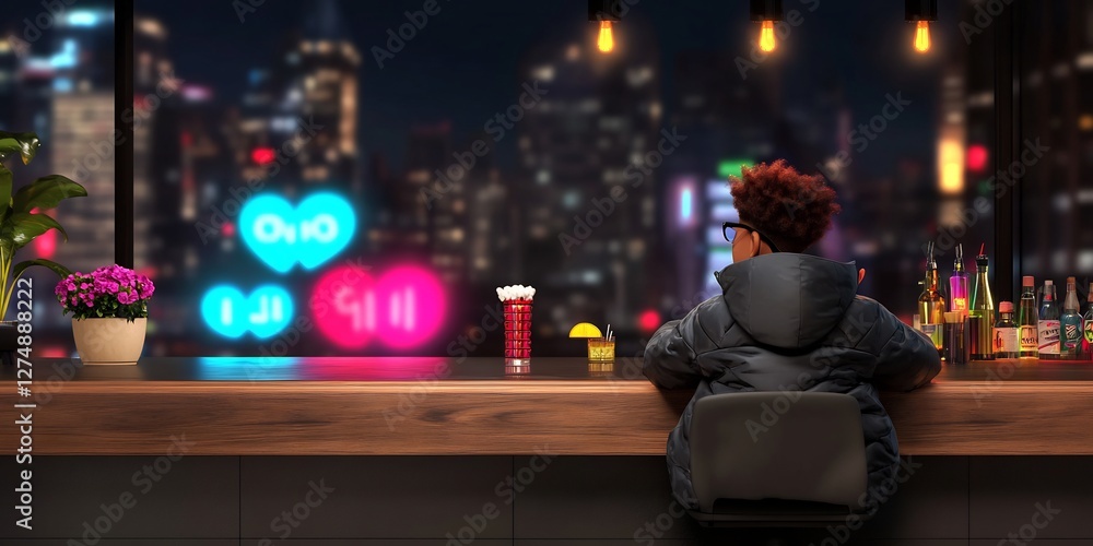 Obraz premium revenue forecast neon bars digital network futuristic finance
