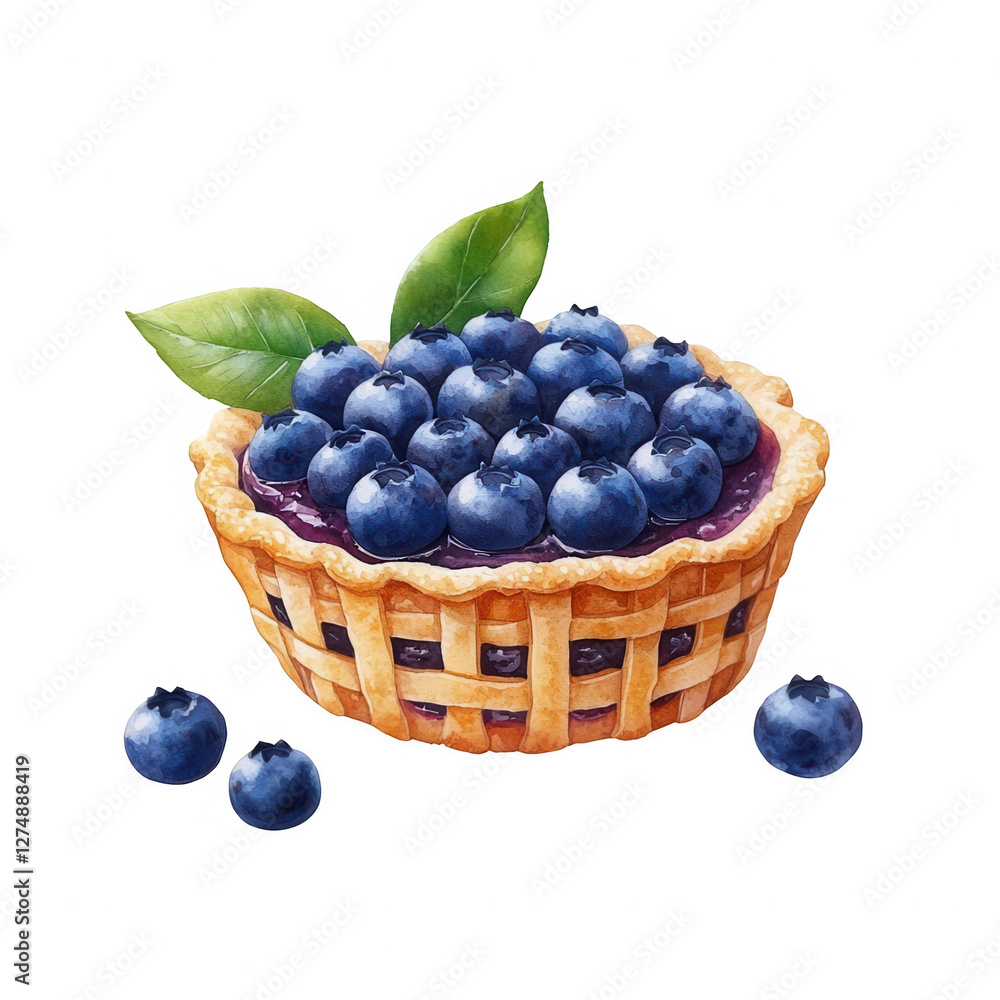 Delicious blueberry tart with a golden crust and fresh blueberries surrounded by a clean white background, perfect for dessert lovers and pastry enthusiasts Delicious blueberry tart with a golden crust and fresh blueberries surrounded by a clean white background, perfect for dessert lovers and pastry enthusiasts
