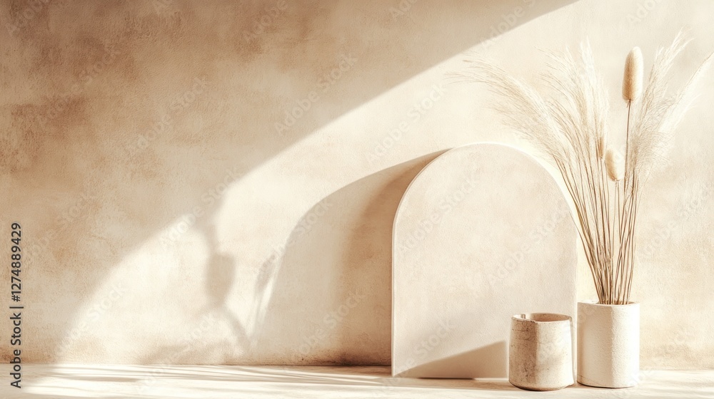 Sunlit Minimalist Interior with Dried Pampas Grass Sunlit Minimalist Interior with Dried Pampas Grass