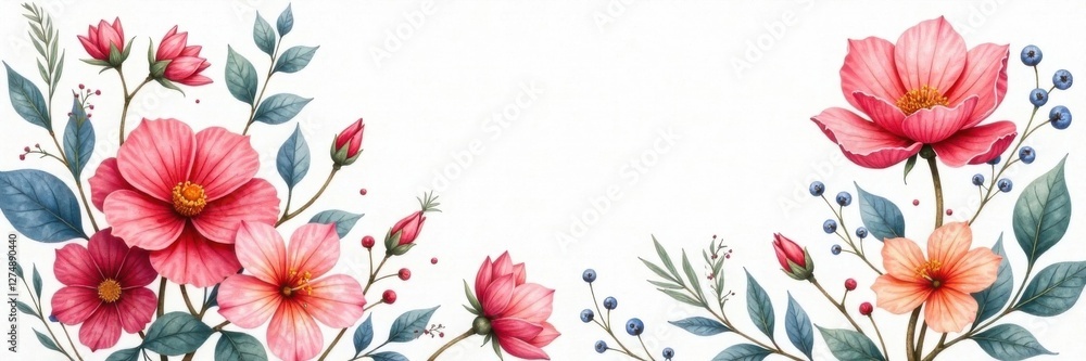 custom made wallpaper toronto digitalWatercolor floral motif on white background, design, art, abstract