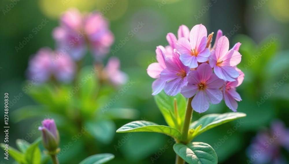 Delicate pulmonaria flowers in soft pastel hues, glass, foliage, spring Delicate pulmonaria flowers in soft pastel hues, glass, foliage, spring