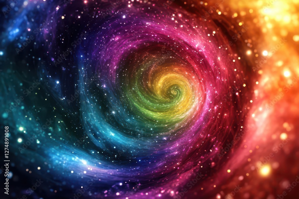 Obraz premium psychedelic liquid art explosion, swirling paint creating cosmic patterns in vivid rainbow colors with metallic highlights