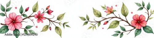 Watercolor floral vine with leaves and stems, leaves, watercolor, stems