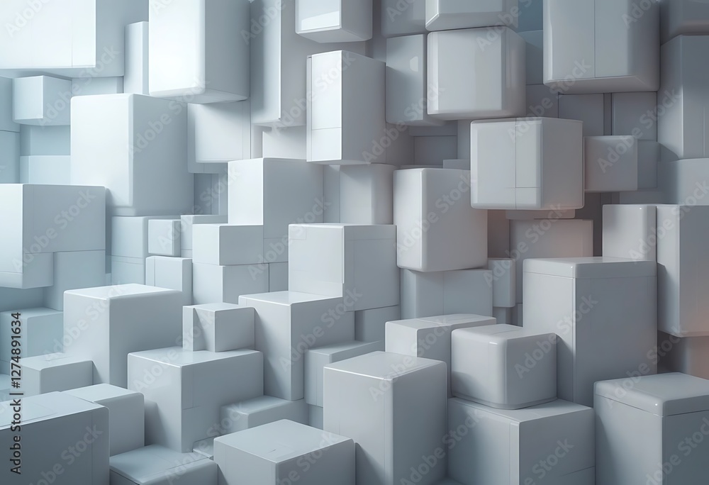 Abstract Cubic Arrangement, Modern Geometric Design in Pale Tones Abstract Cubic Arrangement, Modern Geometric Design in Pale Tones