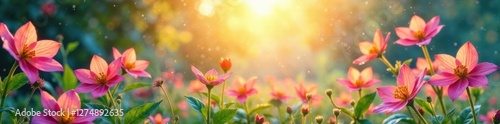 Watercolor flowers in a serene garden at dawn, watercolor, landscape, nature