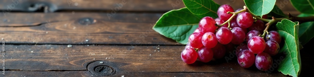Dark wooden table with bunches of wild grapes and eucalyptus leaves, nature, eucalyptus, texture Dark wooden table with bunches of wild grapes and eucalyptus leaves, nature, eucalyptus, texture