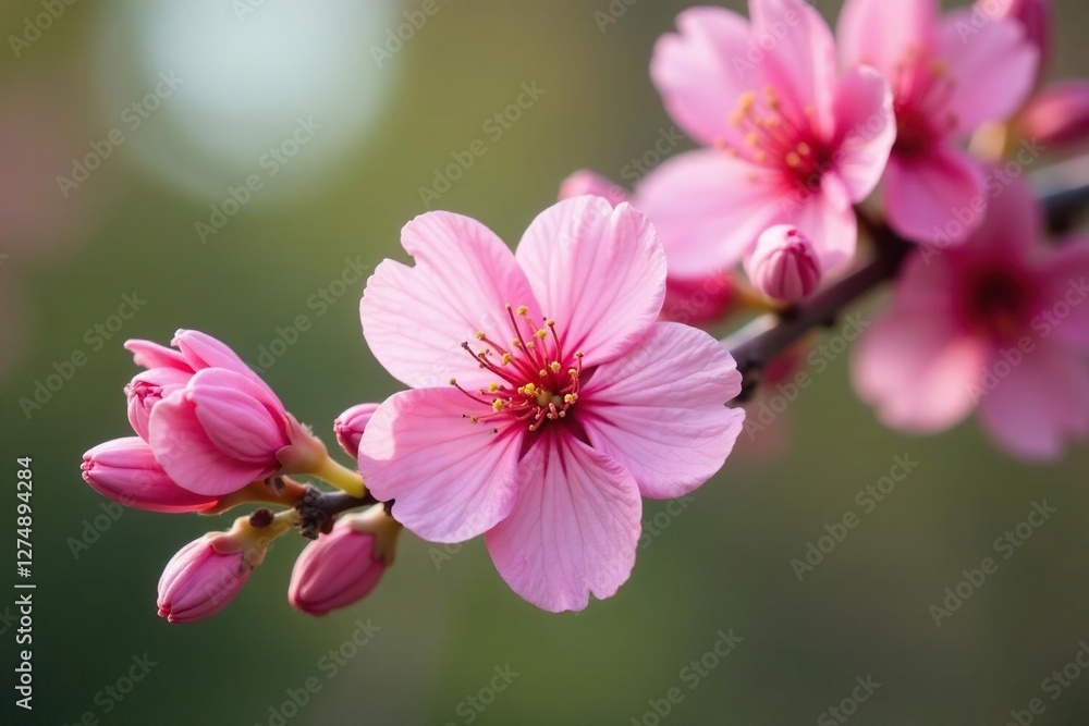 Delicate pink flowers unfolding on a tree branch, trees, blooming, mimosa Delicate pink flowers unfolding on a tree branch, trees, blooming, mimosa