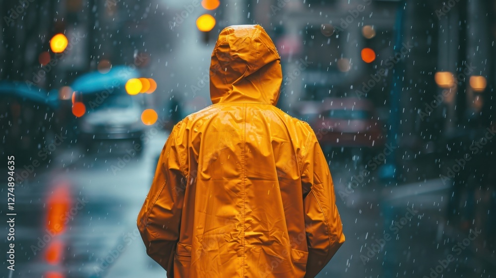 Fototapeta premium Raincoat: A sleek, waterproof coat designed to keep you dry, featuring breathable fabric for comfort and a stylish appearance to suit any rainy occasion.