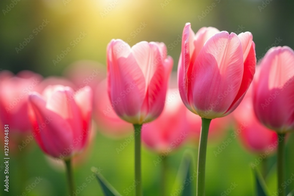 Soft petals of pink tulips gently swaying in spring breeze, Nature, Colorful Soft petals of pink tulips gently swaying in spring breeze, Nature, Colorful