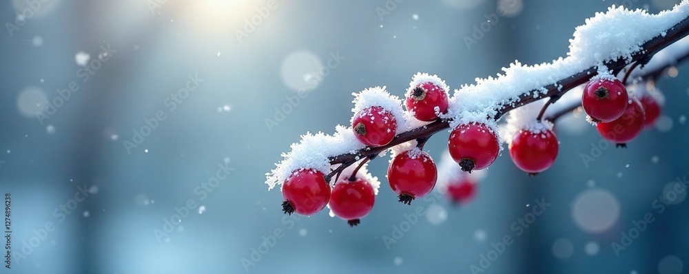 Icy winter branch covered in frosty white berries with red glossy accents, ice, frosty, frost Icy winter branch covered in frosty white berries with red glossy accents, ice, frosty, frost