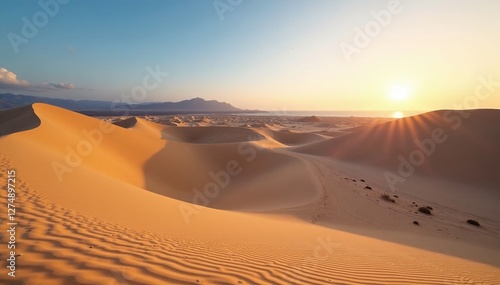 Fototapeta Naklejka Na Ścianę i Meble -  W?stes Land mit hohen Sandbergen und Vulkankratern, sand dunes, fuerteventura