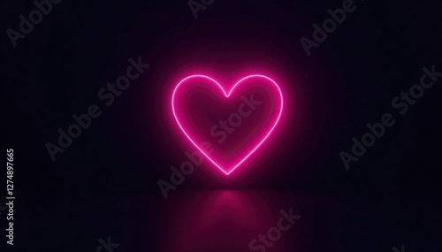 Black background with pink neon heart shape pulsing softly, dark, pulse, black