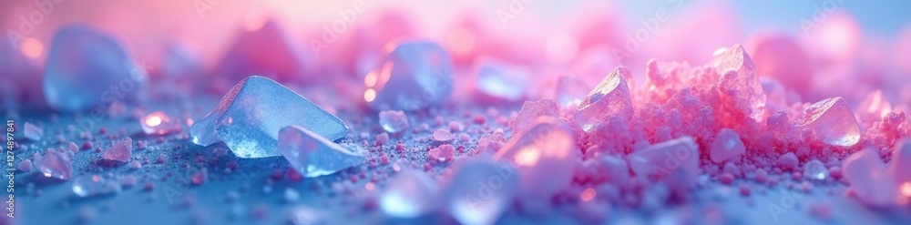 Layers of translucent glass shards glowing softly in shades of pink and blue, soft, translucent, shards Layers of translucent glass shards glowing softly in shades of pink and blue, soft, translucent, shards