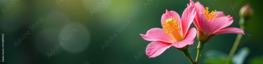 Delicate petals unfurl from twin flower stems, botanical, flowers, nature Delicate petals unfurl from twin flower stems, botanical, flowers, nature
