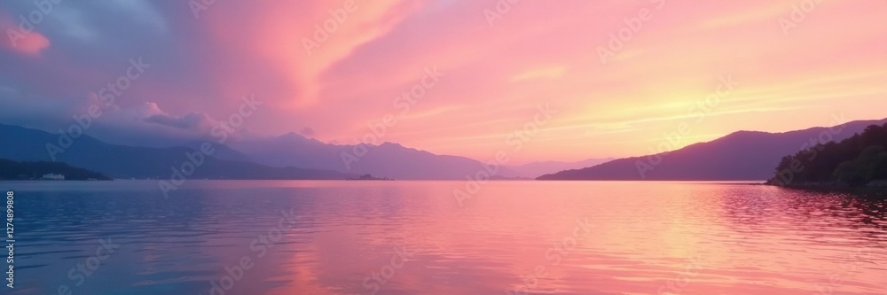 Soft pink and orange light over Whitsunday Bay, sky, pastel, natural Soft pink and orange light over Whitsunday Bay, sky, pastel, natural