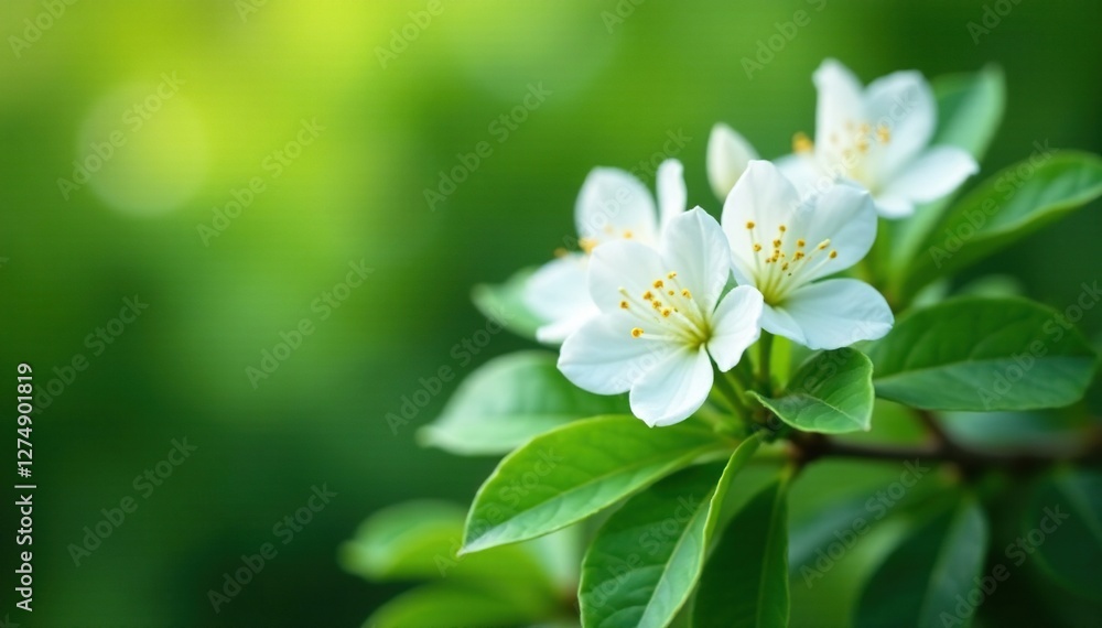 Soft focus of white azalea blooms on a lush shrub, green, botany, soft focus Soft focus of white azalea blooms on a lush shrub, green, botany, soft focus