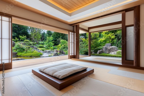 Minimalist Zen Retreat with Open Floor Plan and Scenic Garden View