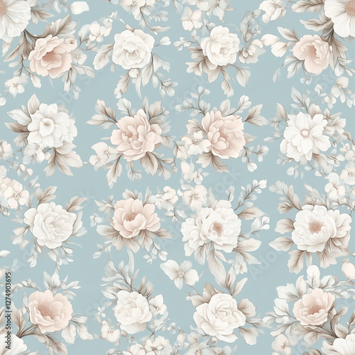 Delicate lace floral design pale blue backdrop with elegant lace patterns