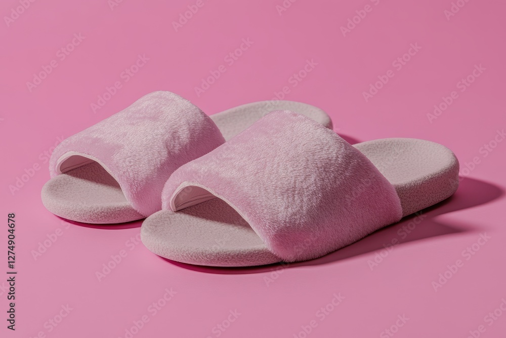 Stylish Pink Slippers with Soft Texture on Vibrant Pink Background for Cozy Indoor Footwear Stylish Pink Slippers with Soft Texture on Vibrant Pink Background for Cozy Indoor Footwear