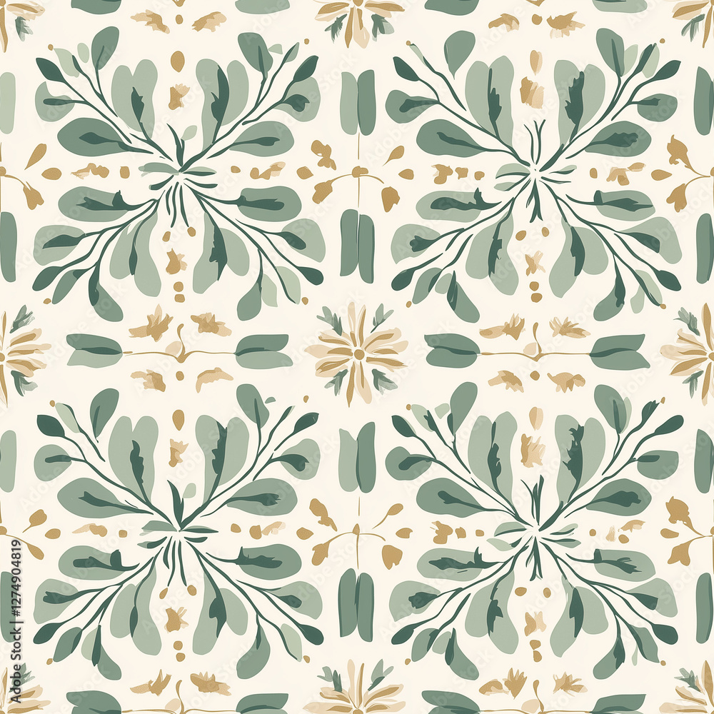 Green and gold ceramic pattern symmetrical grid with luxurious details Green and gold ceramic pattern symmetrical grid with luxurious details