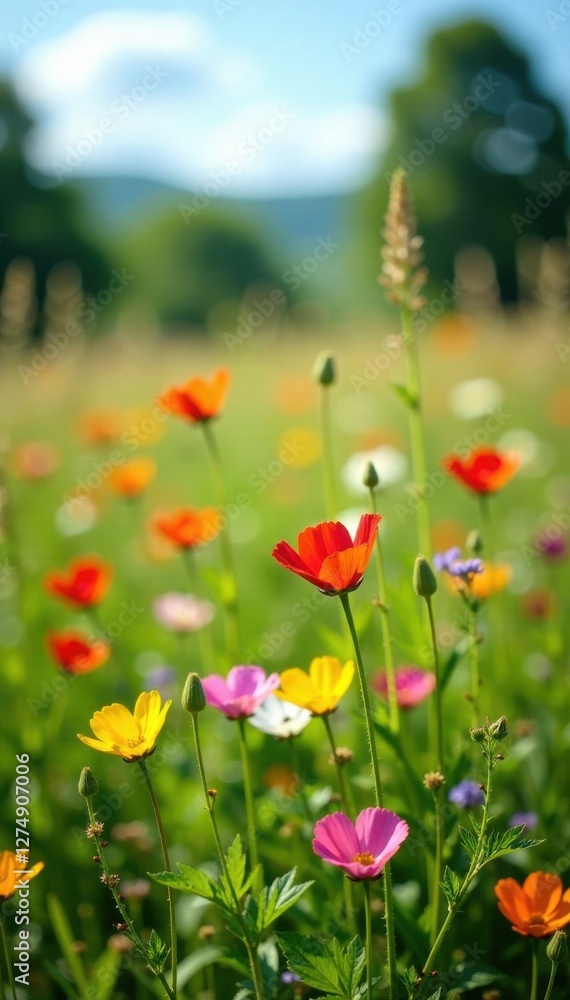 Fototapeta premium Wildflowers in a field on a sunny day, Floral, Garden, Colorful