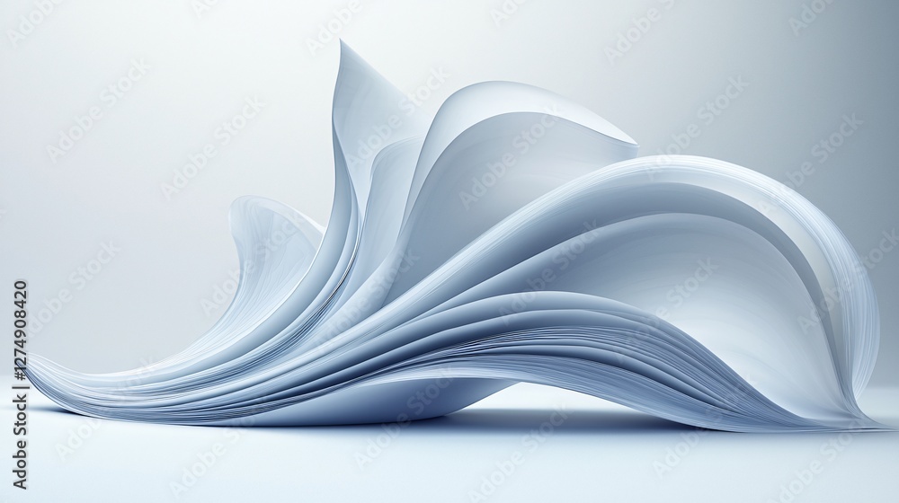 Fototapeta premium Abstract paper sculpture, swirling design, light background, website header