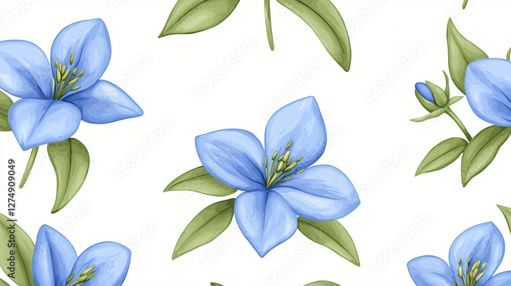 Obraz premium Blue flowers seamless pattern, nature background, textile design